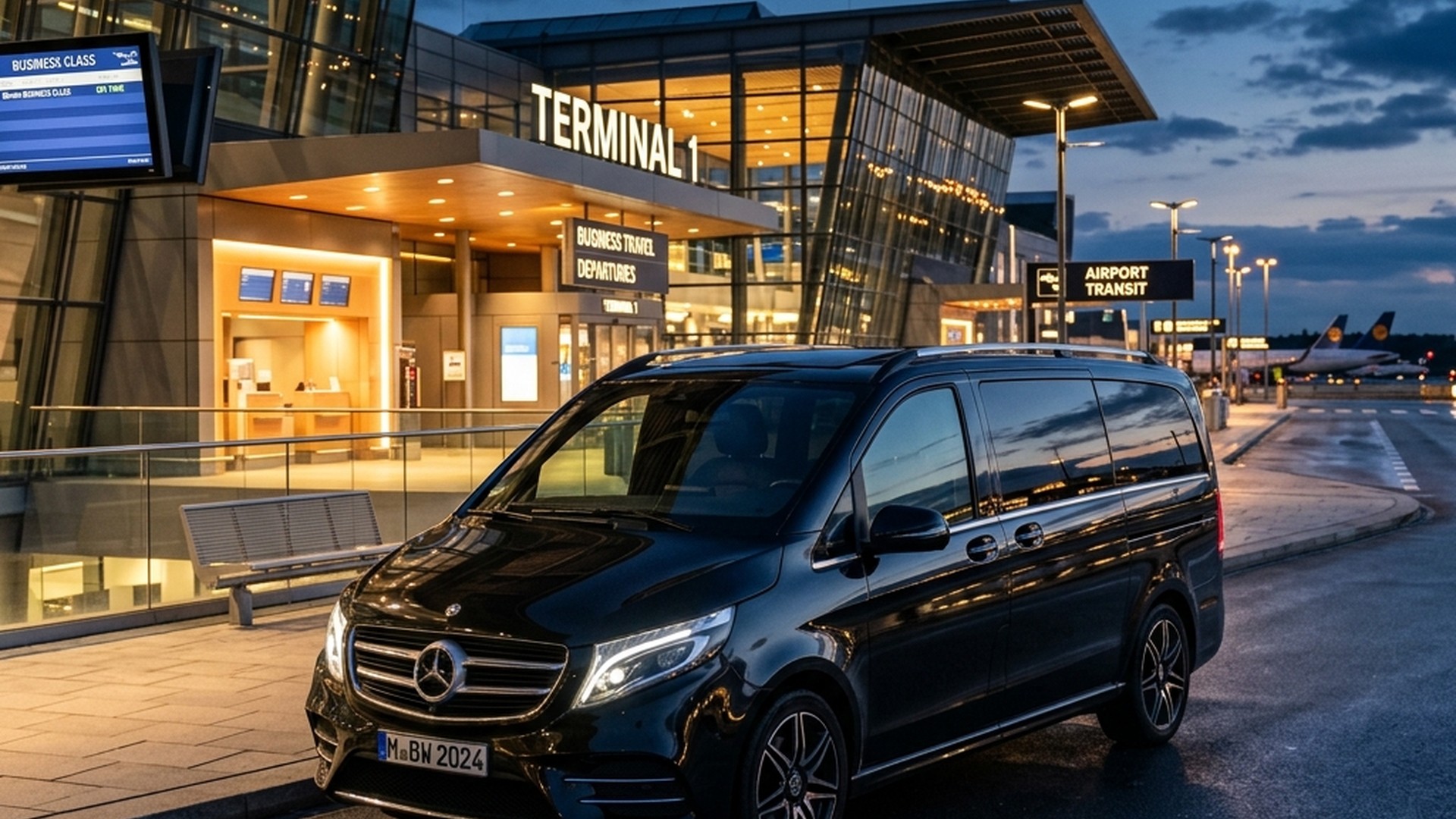Spacious trunk of a luxury Mercedes V-Class van loaded with luxury designer luggage in Paris