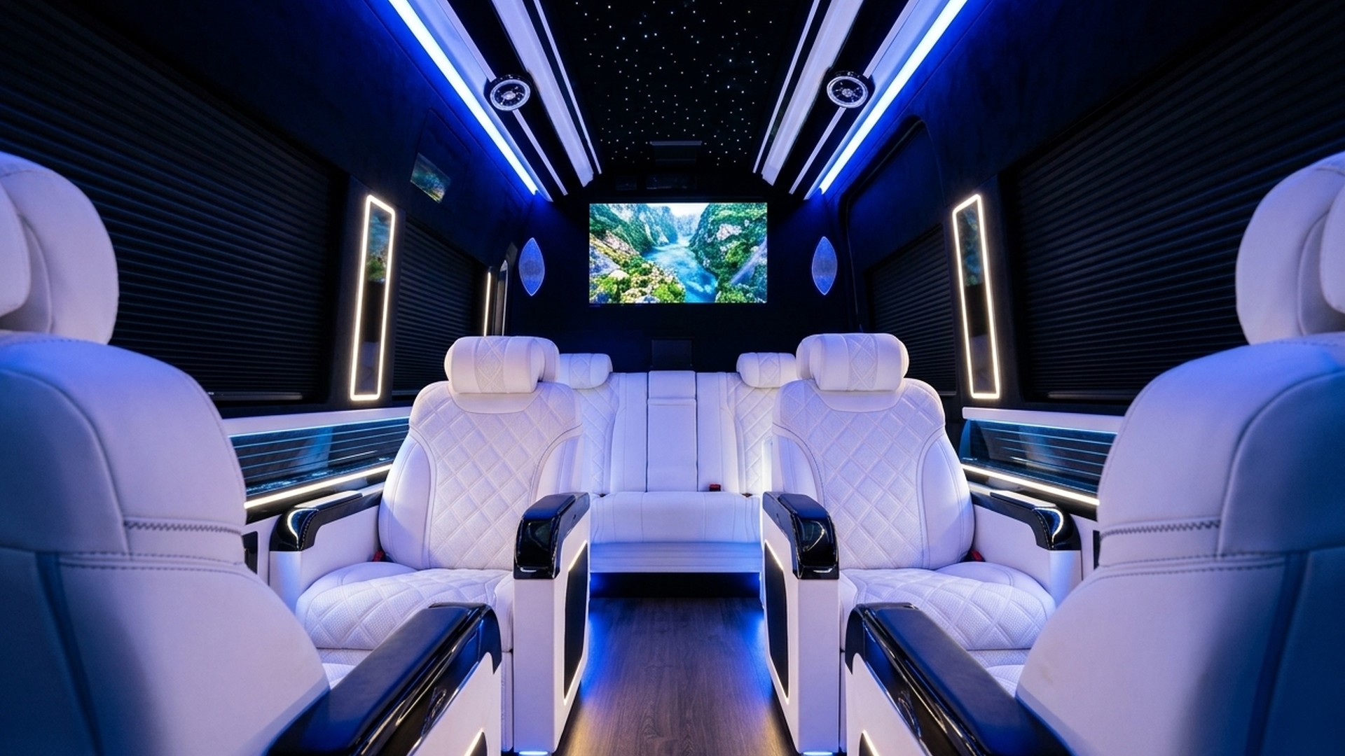 Mercedes Clase V y minibús Sprinter VIP esperando en un hotel de lujo en París